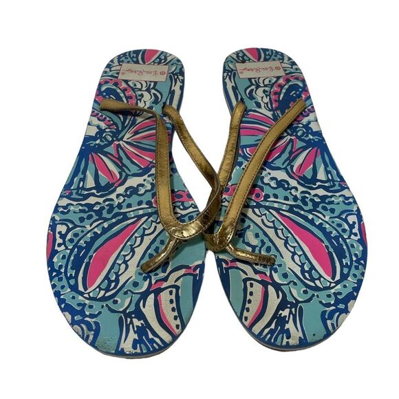 Lilly Pulitzer Gold Metallic Flip Flop Sandals - Picture 1 of 4